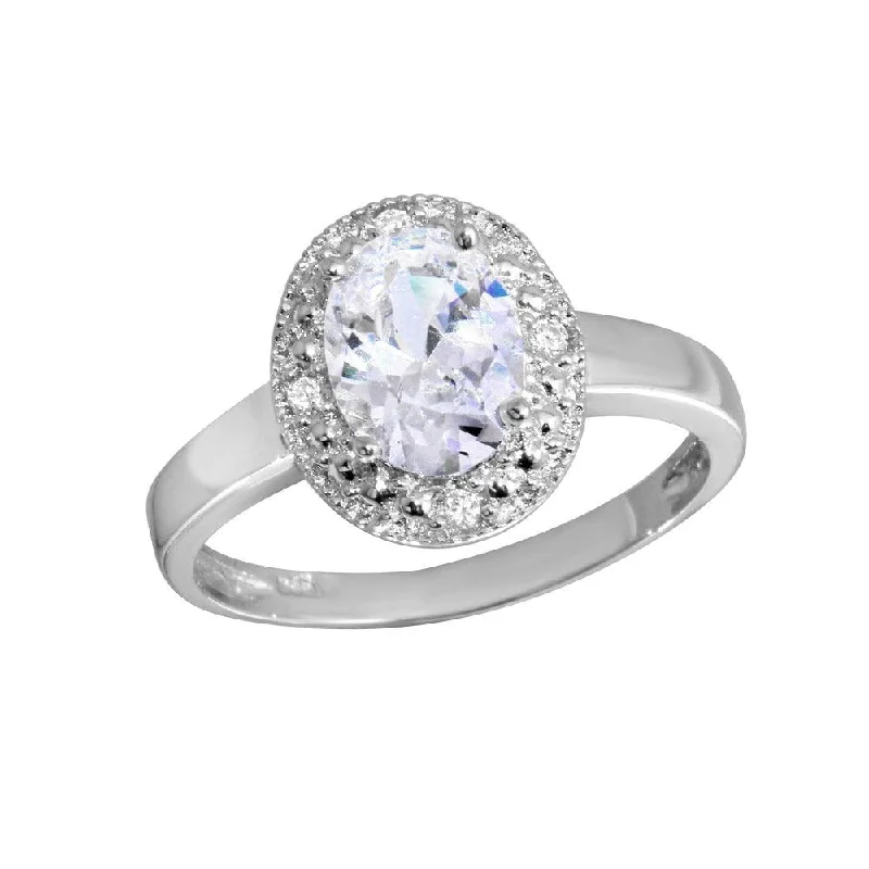 Ladies rings viral designs-Rhodium Plated 925 Sterling Silver Oval CZ Ring - GSR00002