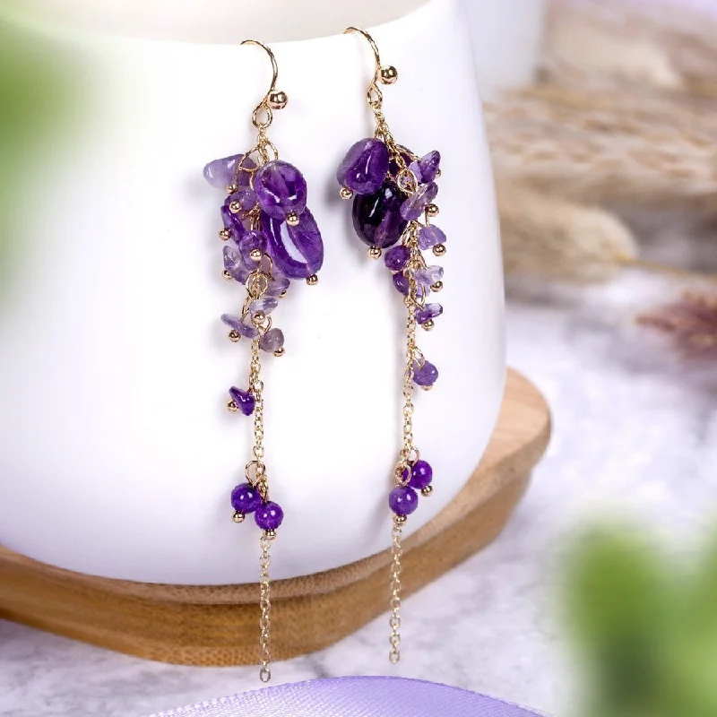 Ladies earrings statement pieces-Amethyst Purple Earrings