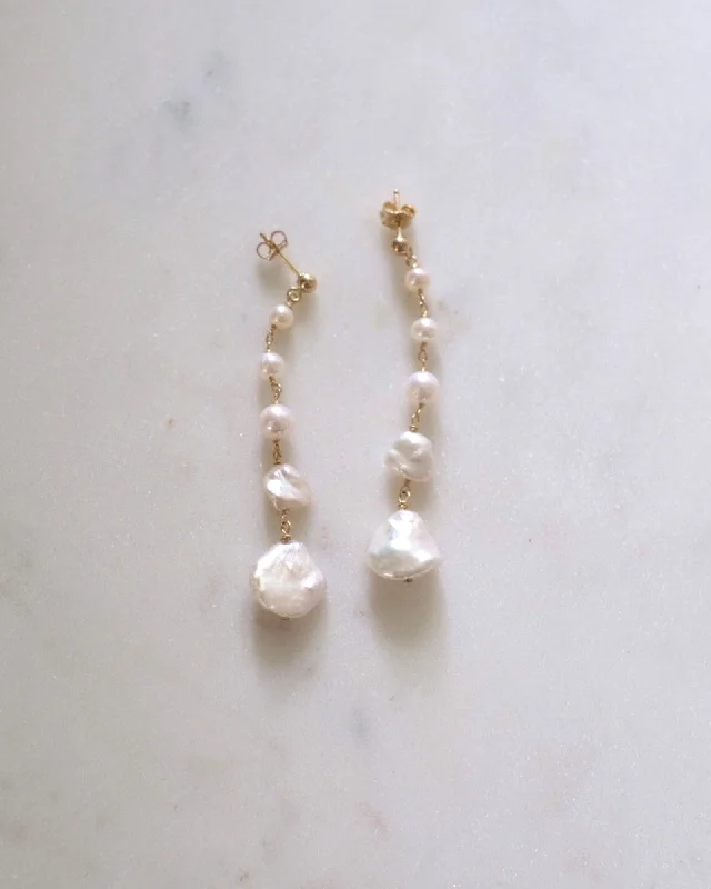 Ladies earrings elegant looks-Keshi Pearl Long Earrings