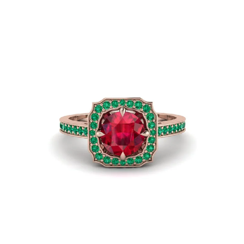 Ladies engagement rings anniversary upgrades-Ruby Cathedral Halo Engagement Ring - Luciana No. 26