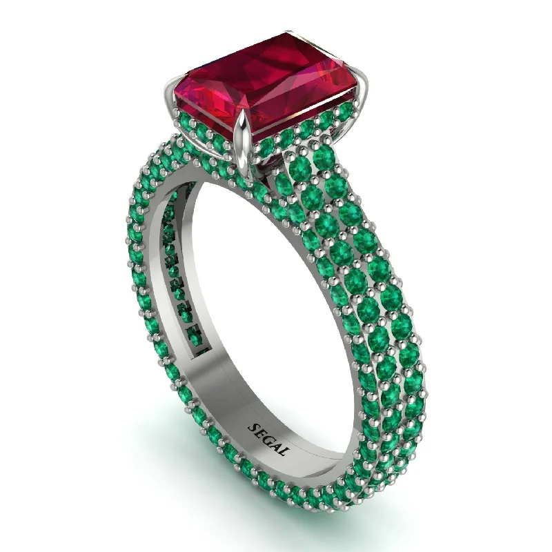 Ladies engagement rings pear designs-Radiant Cut Ruby Pave Engagement Ring - Kenzie No. 27