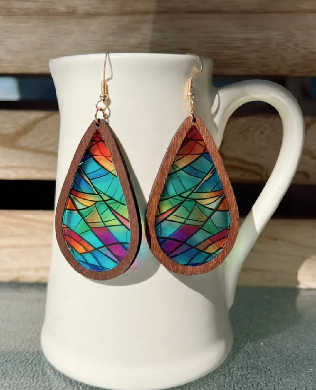 Ladies earrings gift options-Beautiful Geometric Stained Glass Earrings