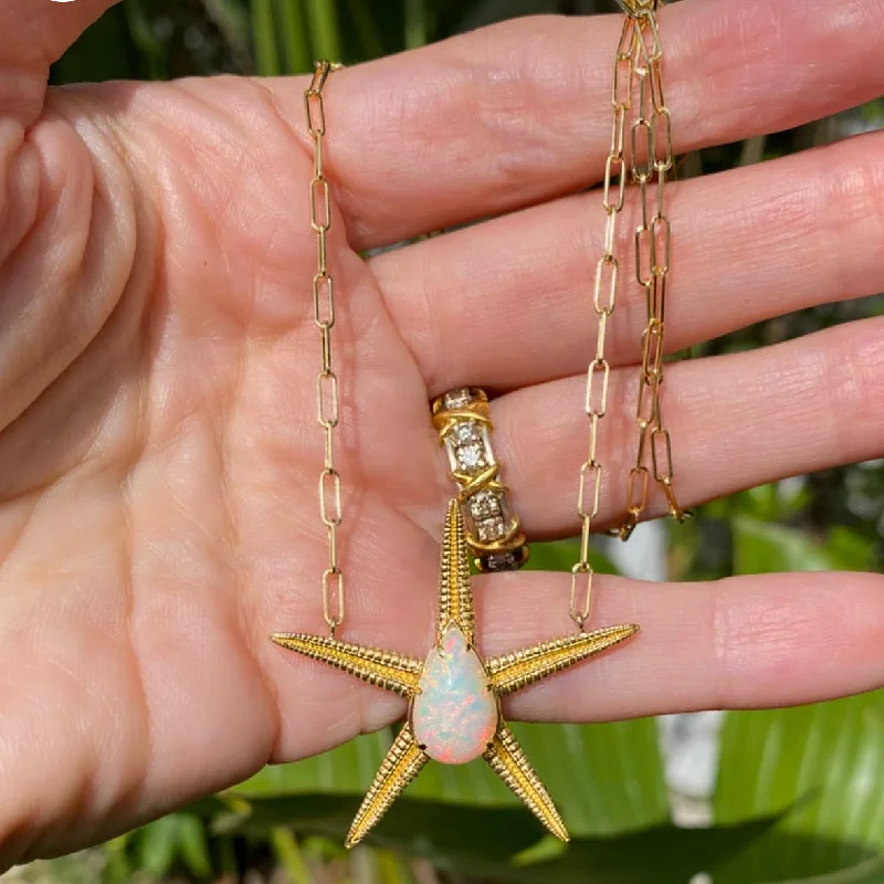 Ladies rings vintage charm-Opal Starfish Necklace