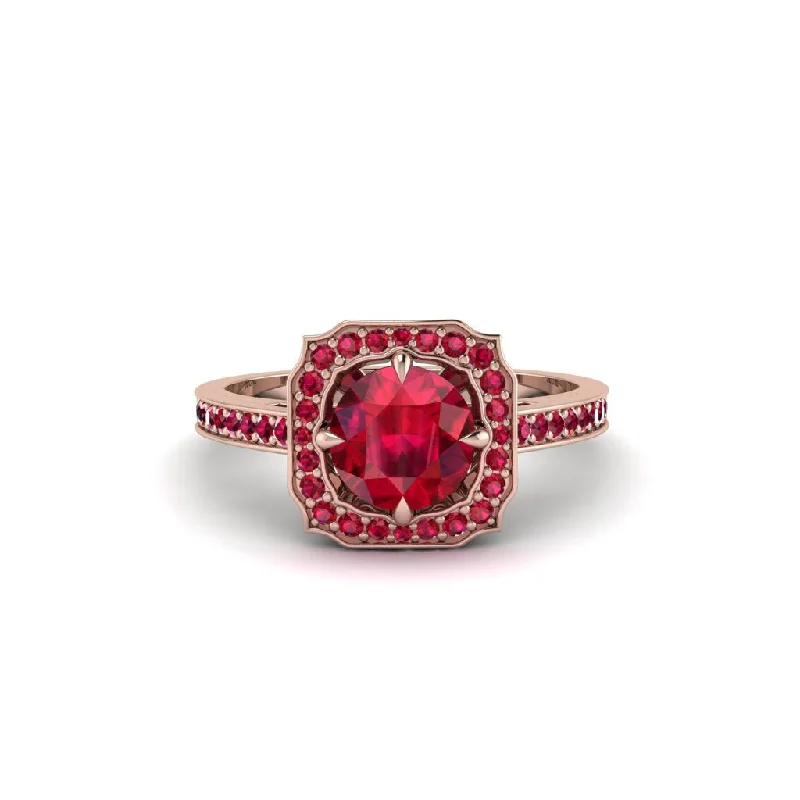 Ladies engagement rings ethical sourcing-Ruby Cathedral Halo Engagement Ring - Luciana No. 56