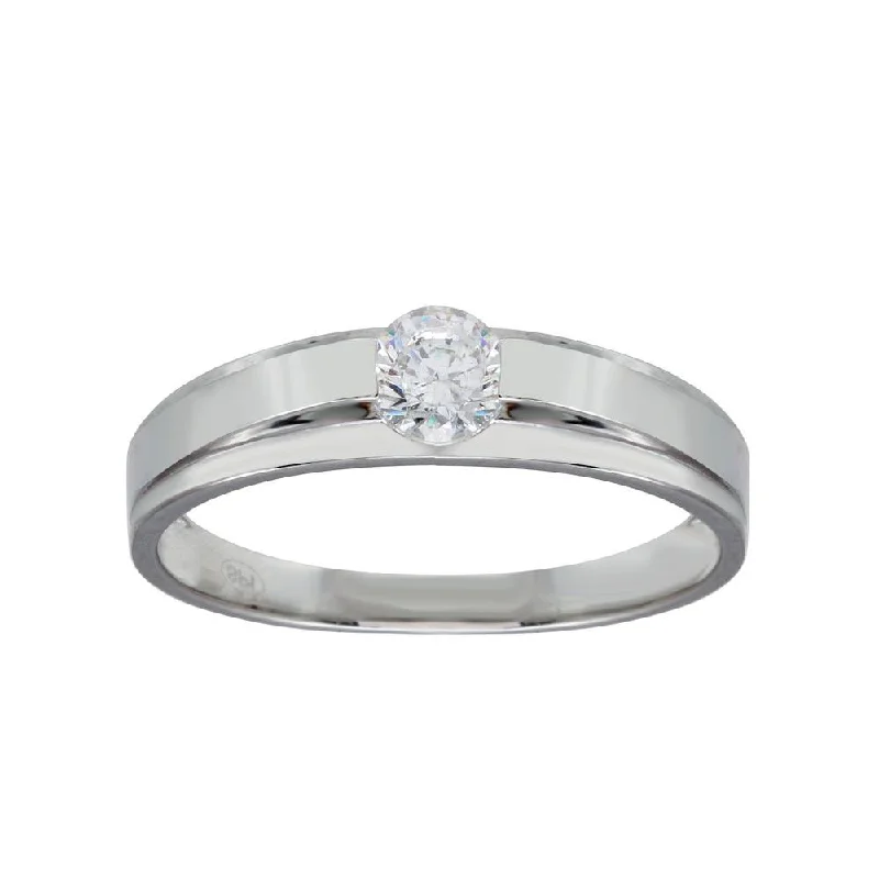 Ladies rings discount offers-Rhodium Plated 925 Sterling Silver Round CZ Stone Bordered Ring - GMR00284