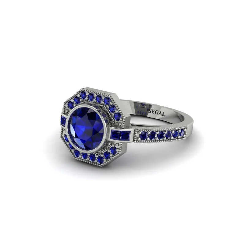 Ladies engagement rings vintage-inspired-Sapphire Octagon Halo Engagement Ring - Leia No. 75