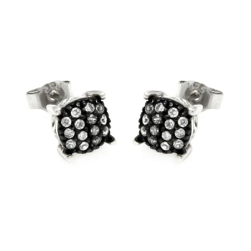 Ladies earrings designer brands-Silver 925 Black and Silver Rhodium Plated Round Clear Small CZ Post Earrings - STE00891