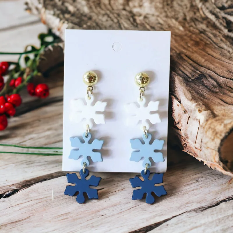 Ladies earrings diamond drops-Beautiful Acrylic Tri-Color Snowflake Earrings