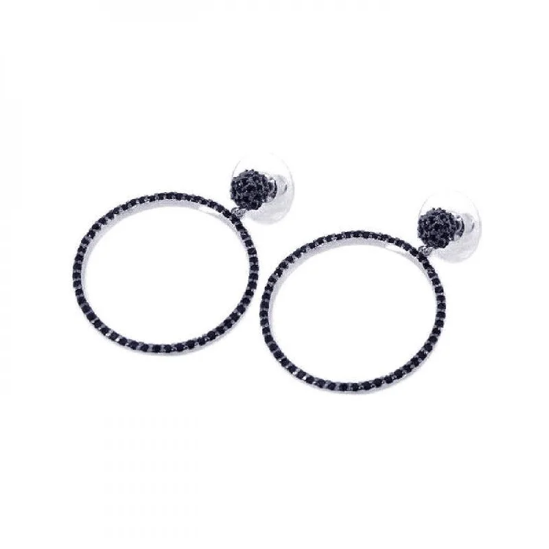 Ladies earrings pearl accents-Clearance-Silver 925 Black Rhodium Plated CZ Dangling Earrings - BGE00076