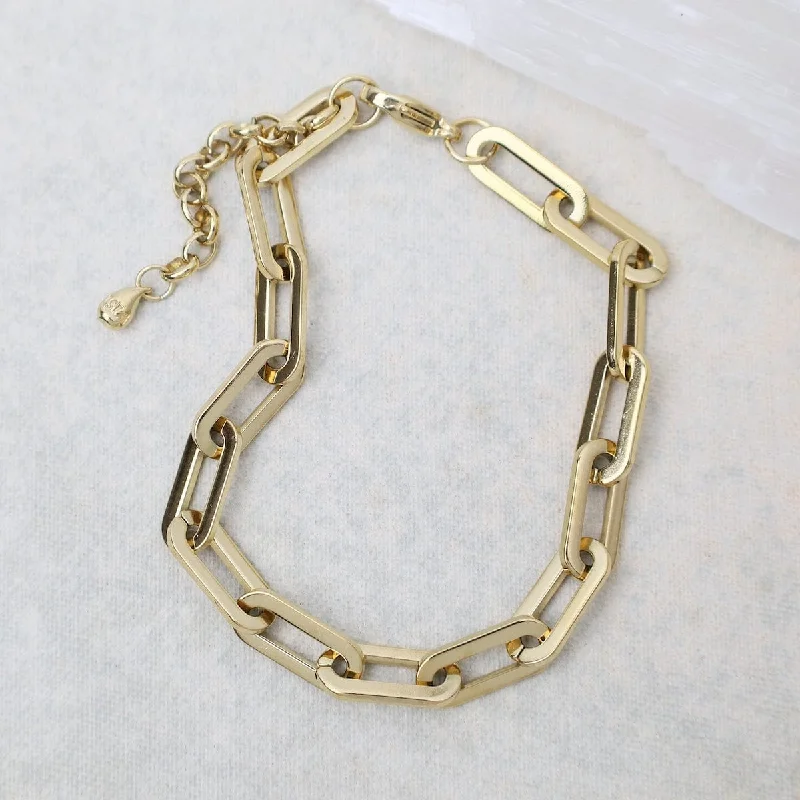 Ladies bracelets online shopping-Paperclip Chain Bracelet in Gold Plated Stainless Steel