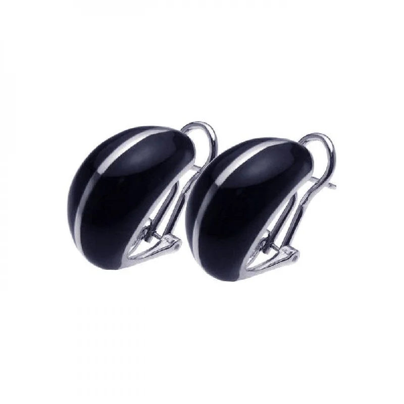 Ladies earrings diamond drops-Clearance-Silver 925 Rhodium Plated Black Enamel Lever Back Earrings - BGE00099