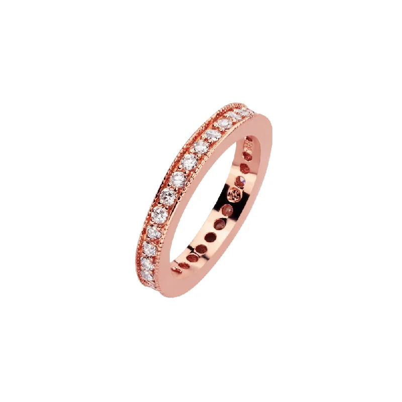 Ladies rings global brands-Silver 925 Rose Gold Plated Clear Channel Set CZ Stackable Eternity Bridal Ring - BGR00568