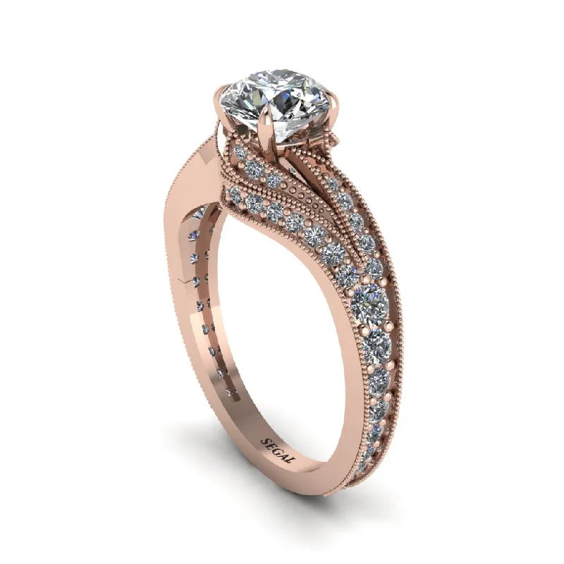 Ladies engagement rings rose-cut stones-Diamond 14K Gold Pave Engagement Ring - Magnolia No. 2