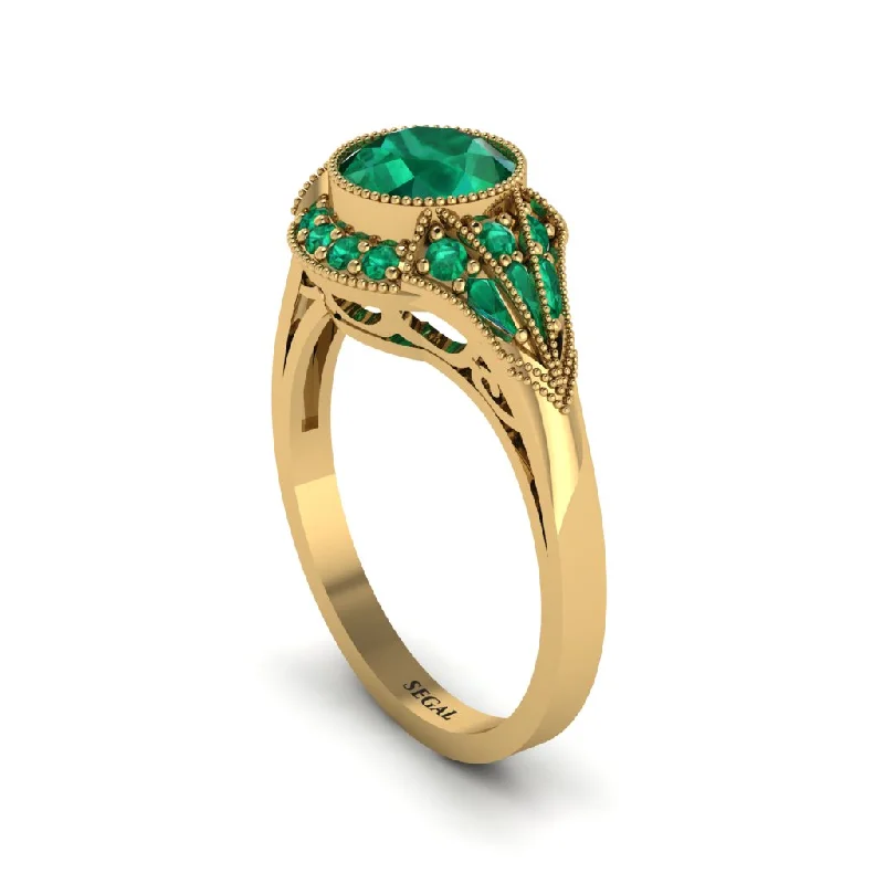 Ladies engagement rings delicate bands-Emerald Vintage-Inspired Besel Engagement Ring - Makenzie No. 19