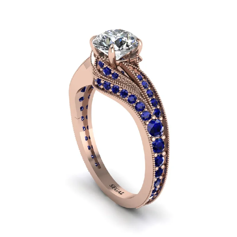 Ladies engagement rings cushion cut-Sapphire 14K Gold Pave Engagement Ring - Magnolia No. 62