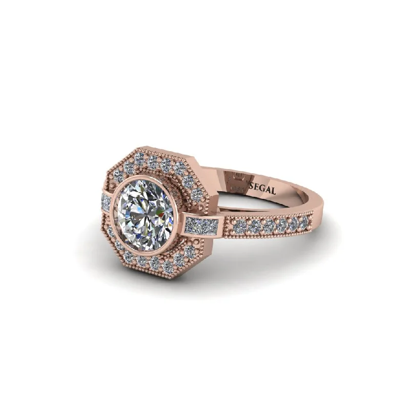 Ladies engagement rings rose gold-Diamond Octagon Halo Engagement Ring - Leia No. 2