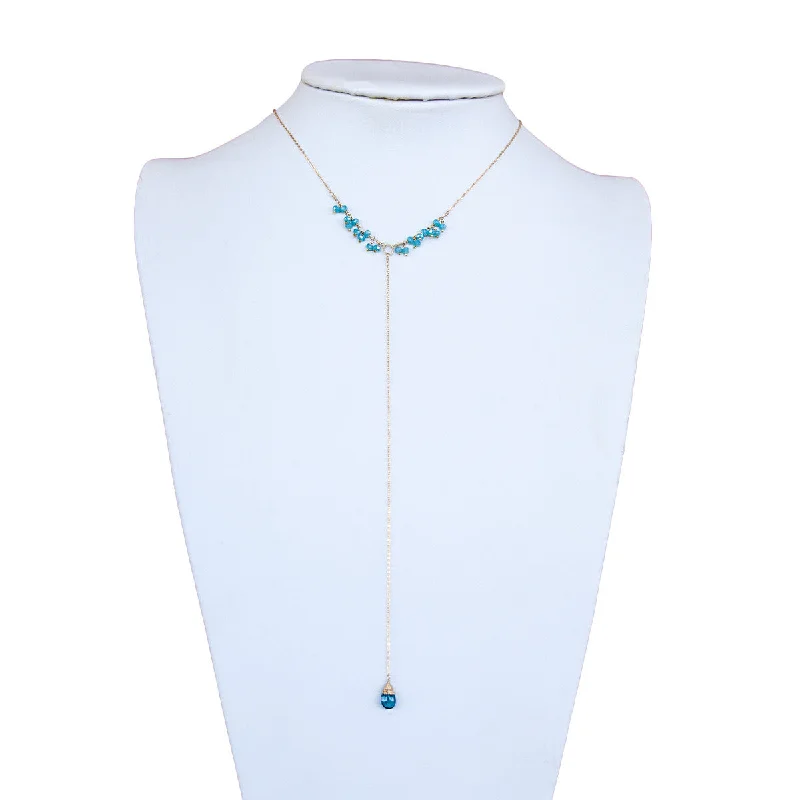 Ladies rings price range-Dark Blue Apatite with Beaded Chain Y Necklace