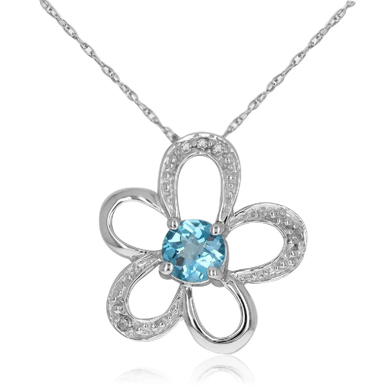 Ladies rings unique designs-Flower Shaped Necklace With A Blue Topaz Necklace