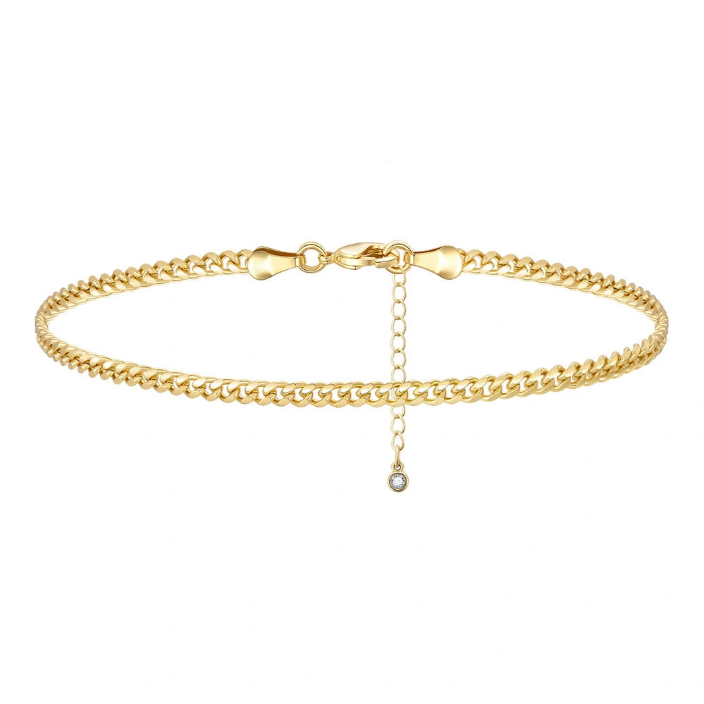 Ladies bracelets rose gold-Dainty 14k Gold Adjustable Ankle Bracelets- 3mm Cuban