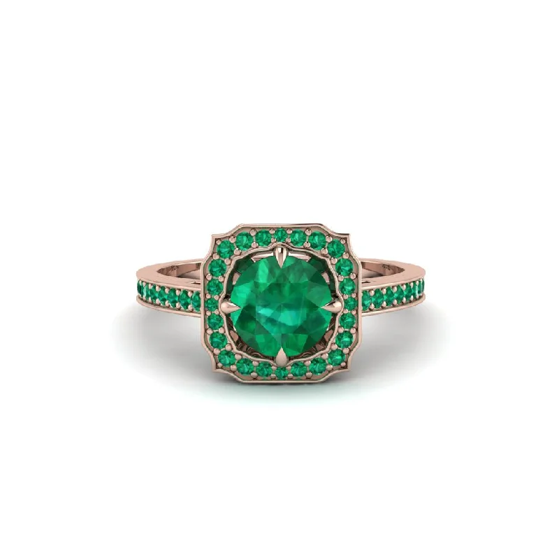 Ladies engagement rings natural gems-Emerald Cathedral Halo Engagement Ring - Luciana No. 20