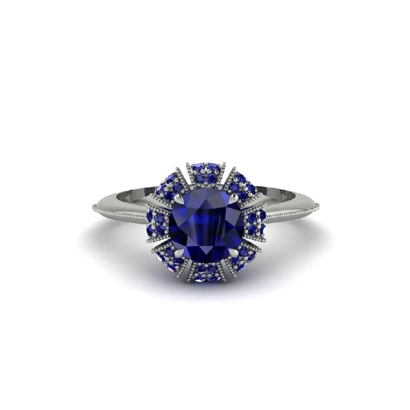 Ladies engagement rings lab-grown diamonds-Sapphire Crown Halo Engagement Ring - Annie No. 75