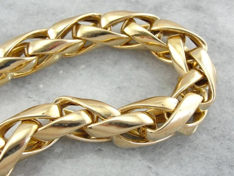 Ladies rings modern appeal-Vintage Italian Polished Yellow Gold Snake Chain Necklace