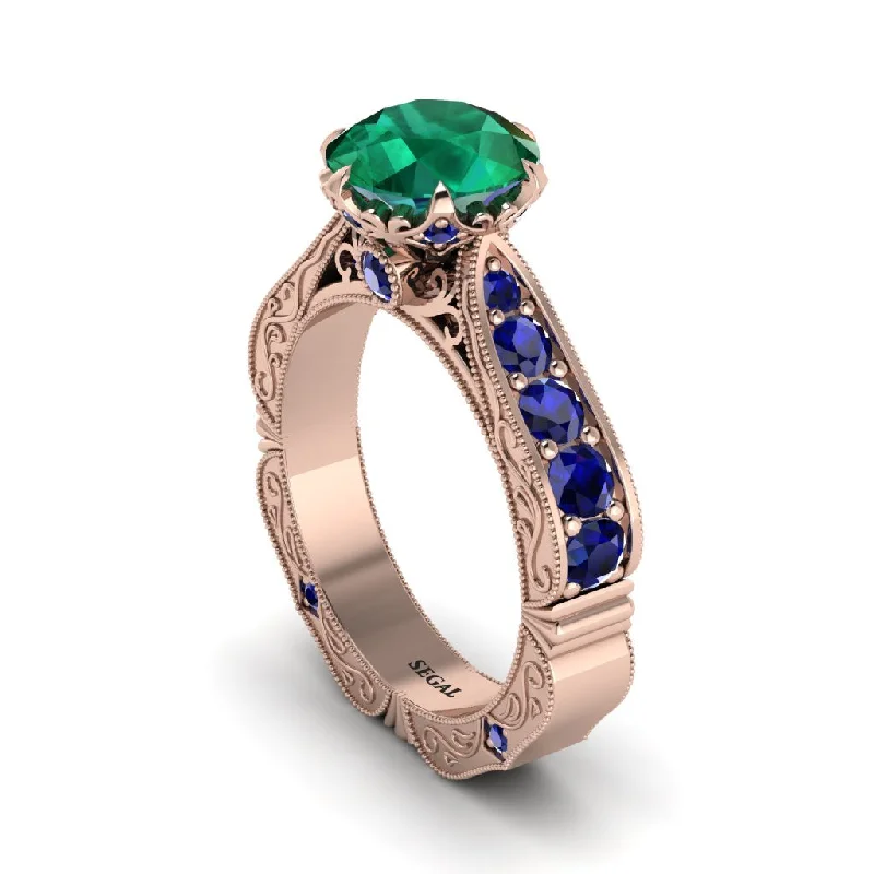 Ladies engagement rings twisted styles-Emerald Victorian Scroll Engagement Ring - Kehlani No. 65