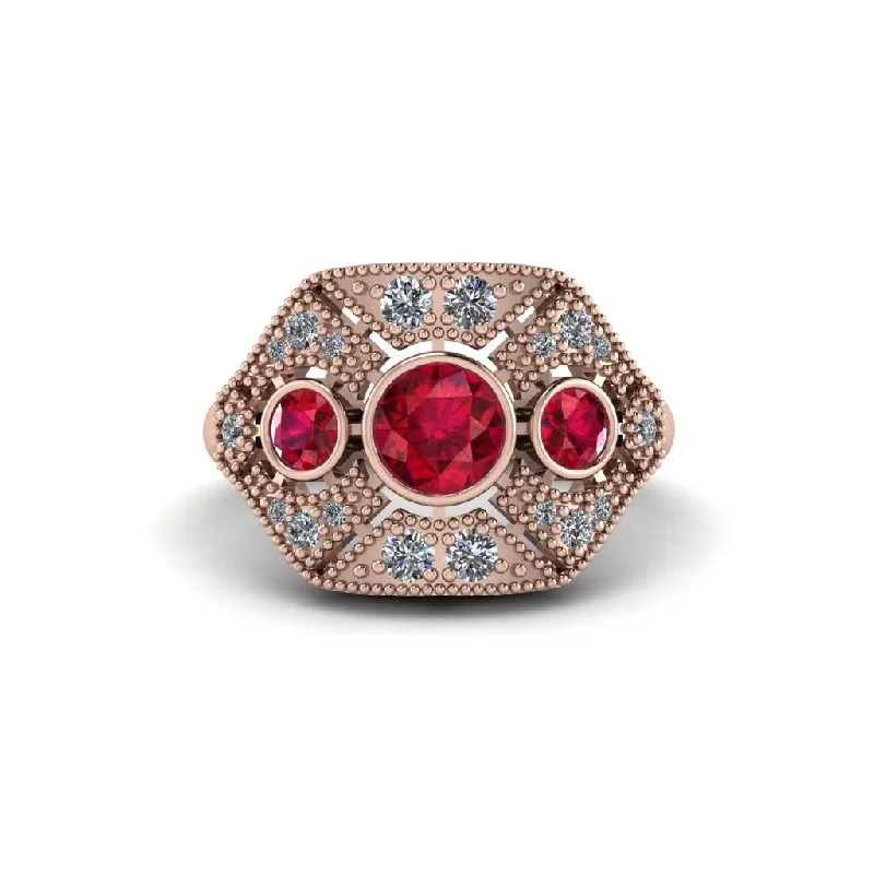 Ladies engagement rings rose gold-Ruby Art Deco Geometric Engagement Ring - Haven No. 11