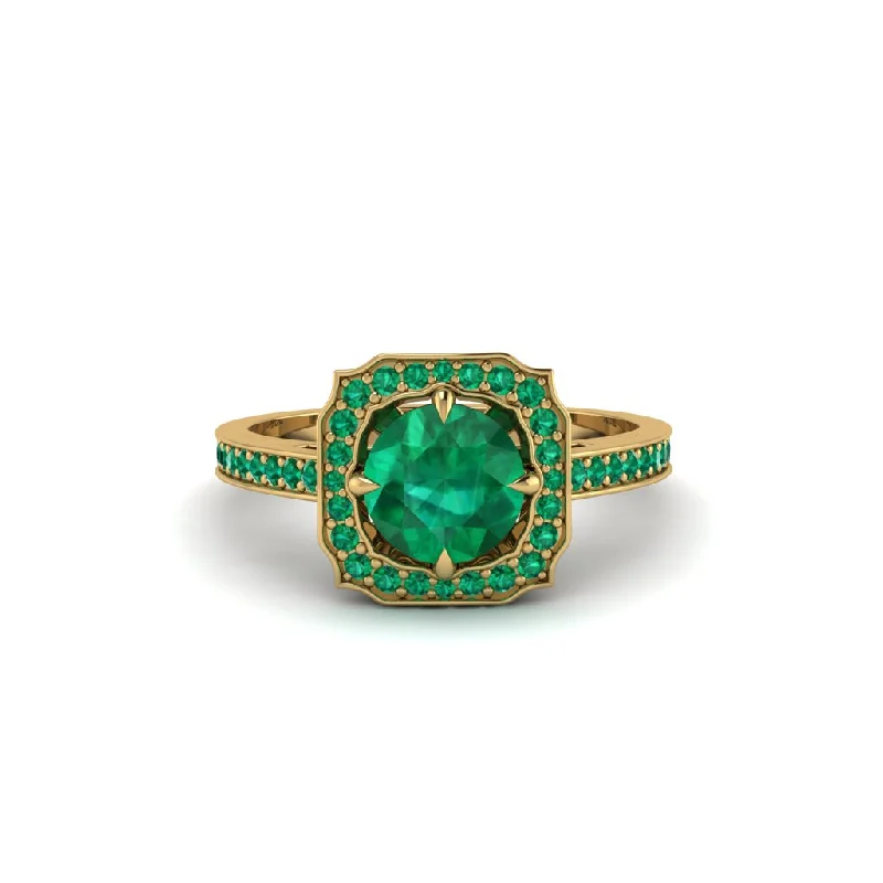 Ladies engagement rings buying advice-Emerald Cathedral Halo Engagement Ring - Luciana No. 19