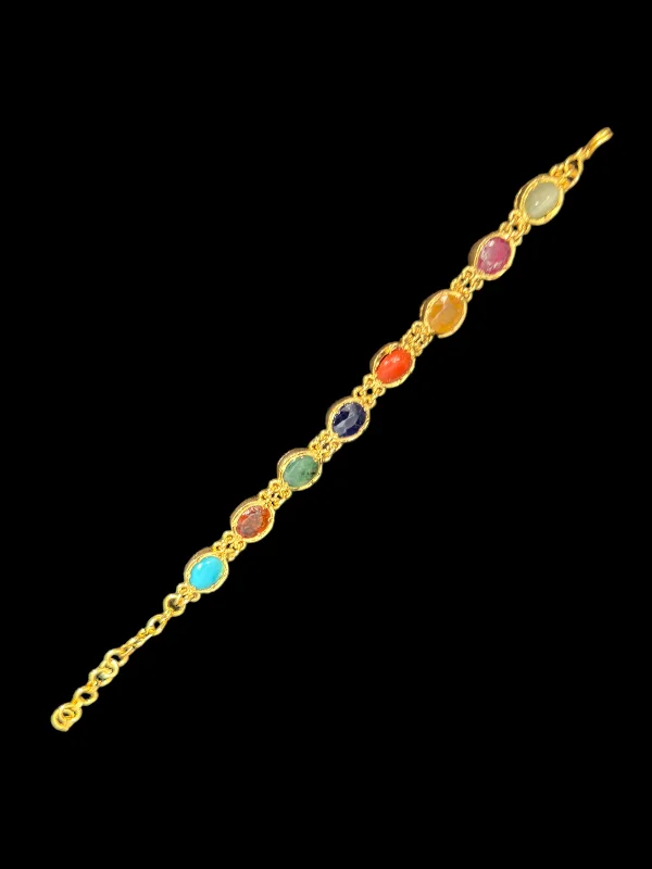 Ladies bracelets minimalist appeal-B200 gold plated Navratan gemstone bracelet ( SHIPS IN 1 WEEK )