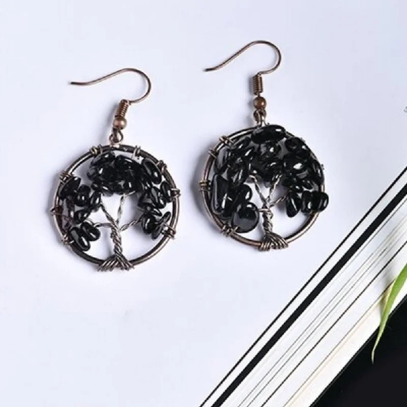 Ladies earrings worldwide styles-Tree of Life Wire Crystal Earrings