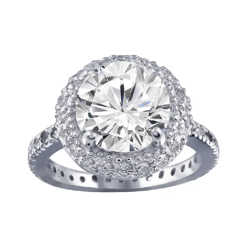 Ladies rings unique designs-Rhodium Plated 925 Sterling Silver Clear Cluster CZ Antique Bridal Ring - BGR00110