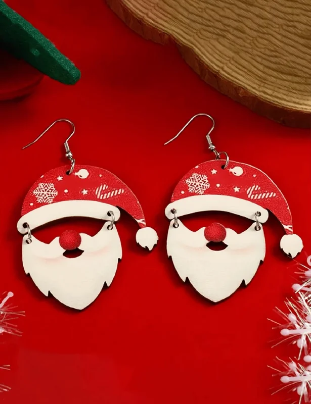 Ladies earrings care tips-Adorable Wooden Santa Earrings