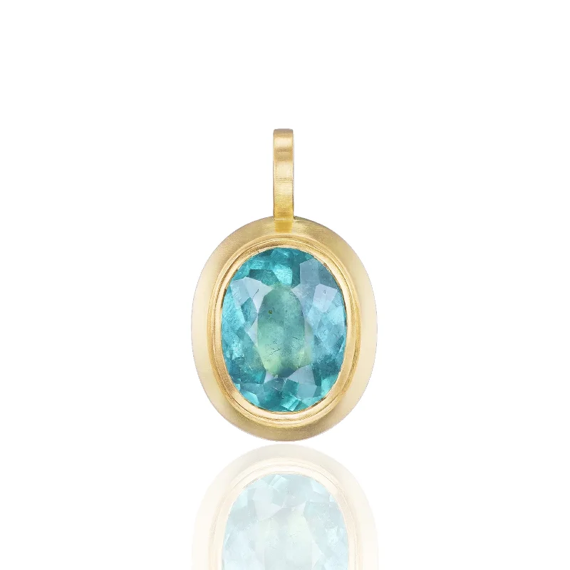 Ladies rings worldwide appeal-Blue Tourmaline Oval Pendant Necklace