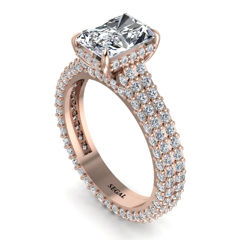 Ladies engagement rings rose-cut stones-Radiant Cut Diamond Pave Engagement Ring - Kenzie No. 2