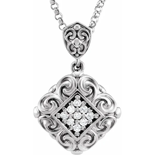 Ladies rings couple rings-Diamond Vintage Scroll Necklace