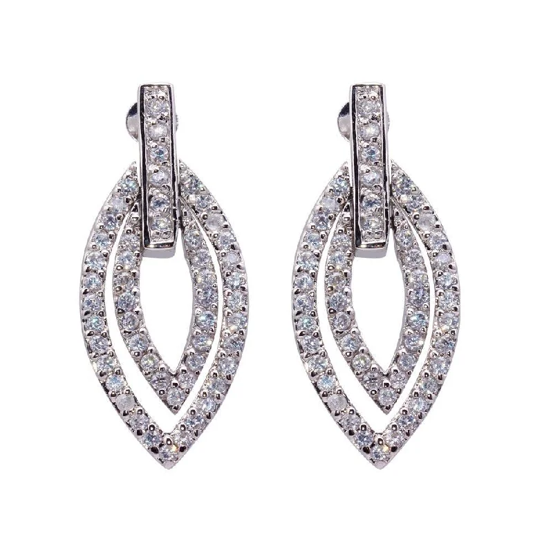 Ladies earrings floral accents-Clearance-Silver 925 Rhodium Plated Marquise CZ White Drop Earrings - STE00034