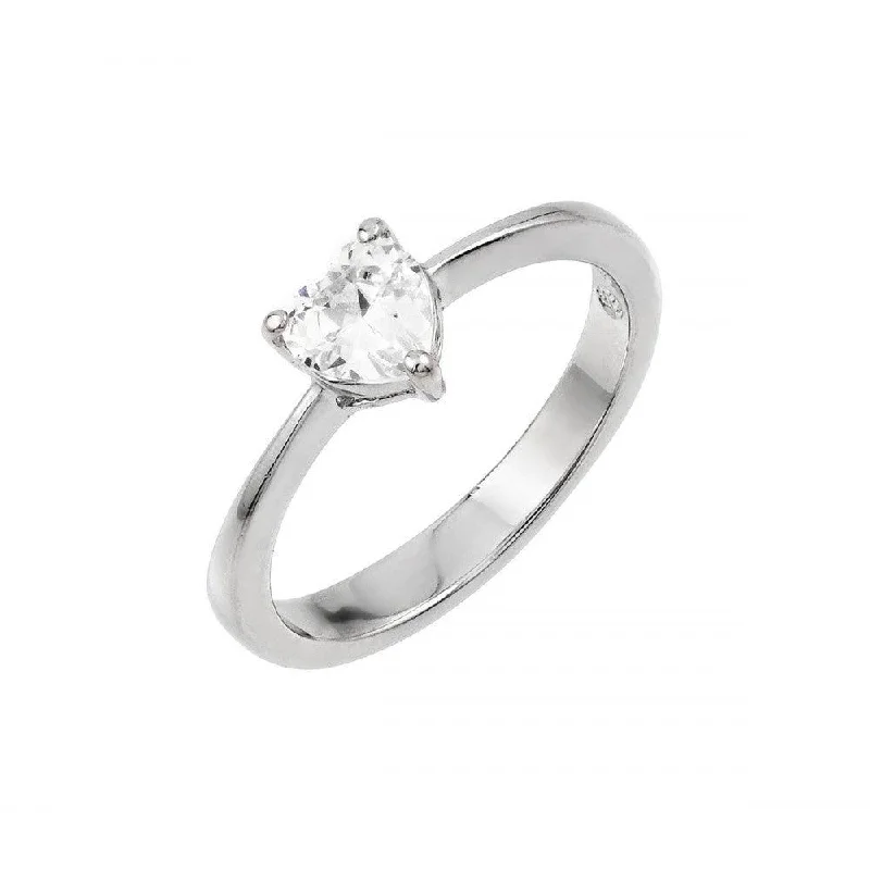 Ladies rings Christmas designs-Silver 925 Rhodium Plated Clear CZ  Solitaire Ring - BGR00871