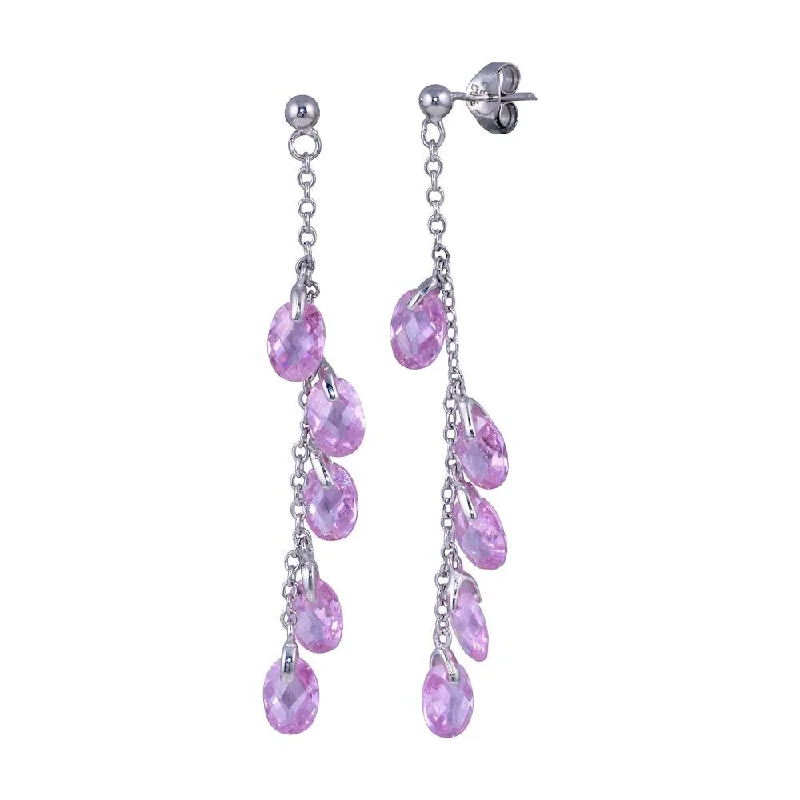 Ladies earrings subtle luxury-Clearance-Silver 925 Rhodium Plated Oval CZ Wire Dangling Earrings - STE00063