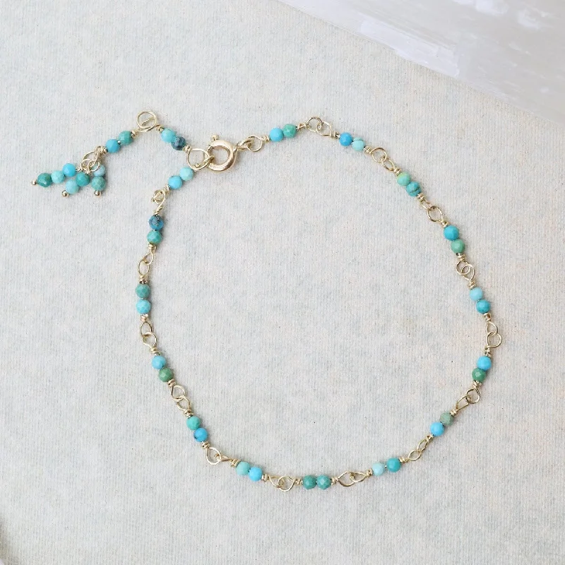 Ladies bracelets e-commerce sites-14k Hand-Tied Natural Turquoise Gemstone Bracelet