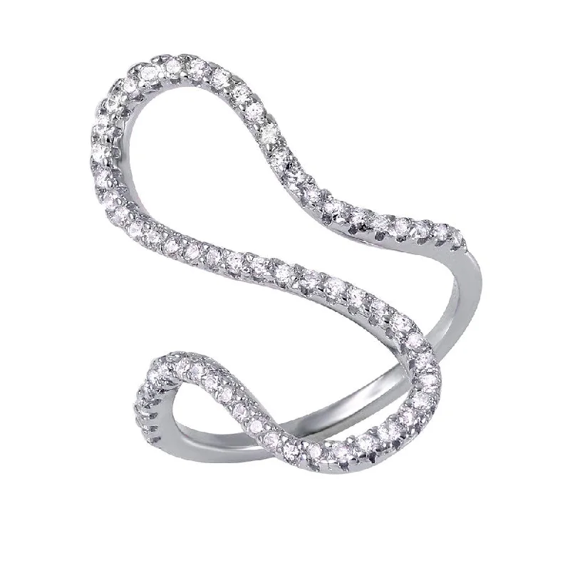 Ladies rings heart shapes-Silver 925 Rhodium Plated S CZ Ring - BGR00969