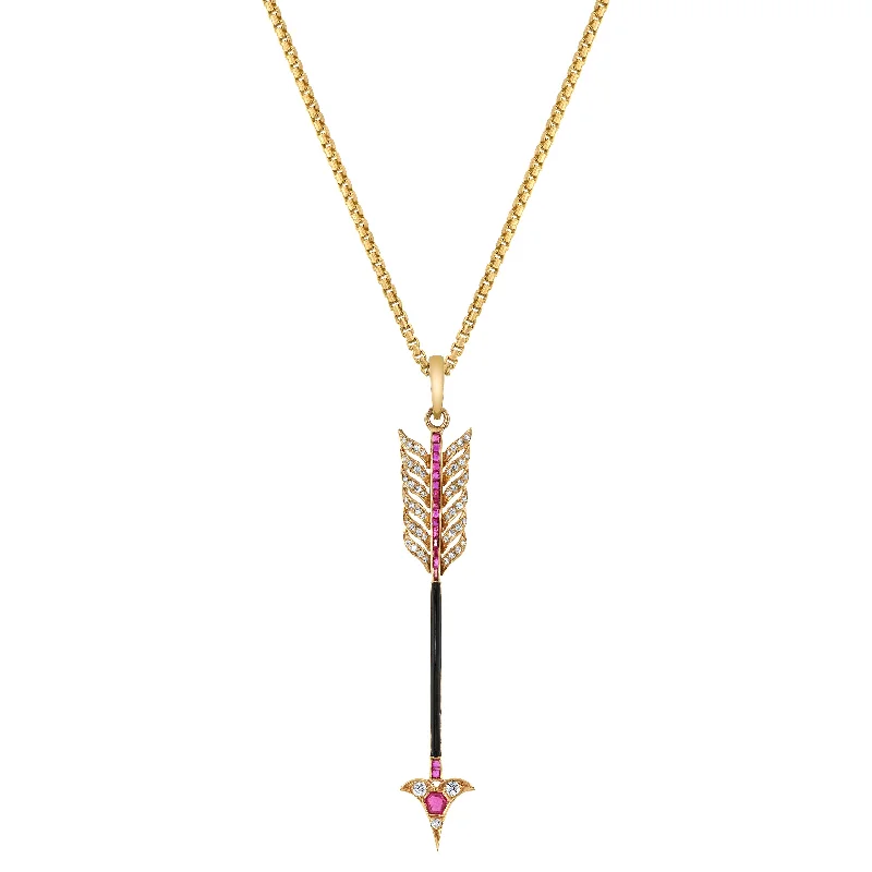 Ladies rings modern appeal-Ruby Diamond Arrow Necklace