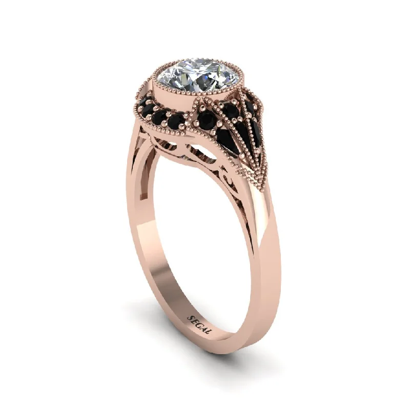 Ladies engagement rings dream rings-Black Diamond Vintage-Inspired Besel Engagement Ring - Makenzie No. 32