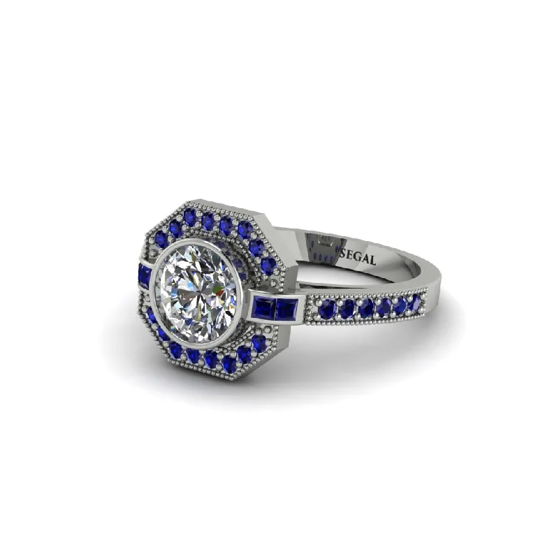 Ladies engagement rings modern charm-Sapphire Octagon Halo Engagement Ring - Leia No. 63