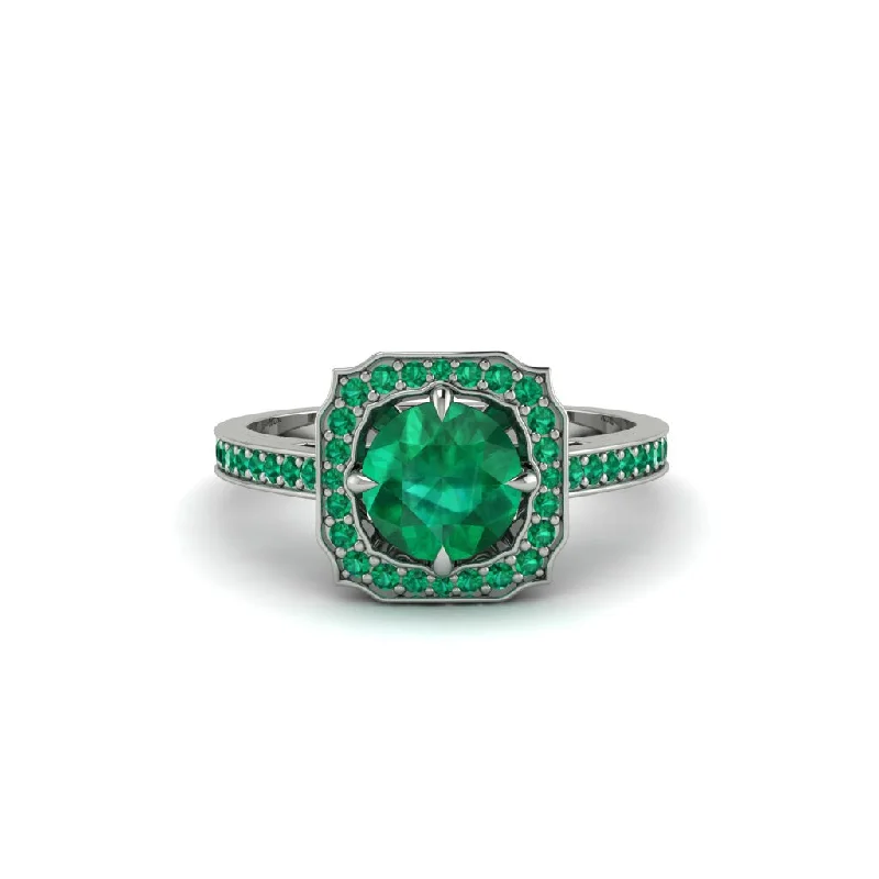 Ladies engagement rings timeless elegance-Emerald Cathedral Halo Engagement Ring - Luciana No. 21