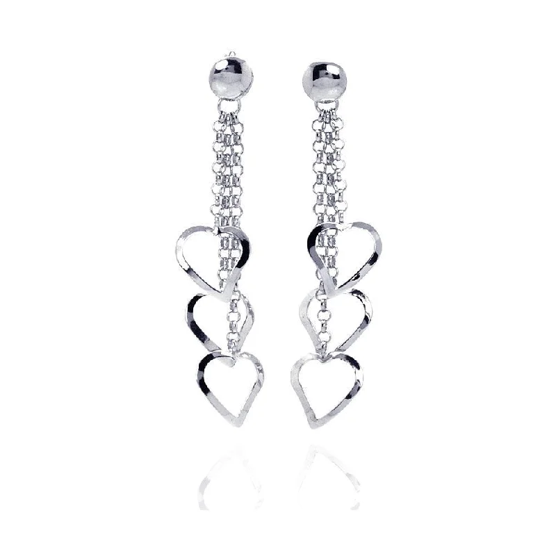 Ladies earrings e-commerce sites-Silver 925 Rhodium Plated Multiple Open Heart Dangling Wire Hook Earrings - DSE00057