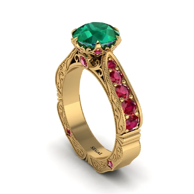 Ladies engagement rings upgrade ideas-Emerald Victorian Scroll Engagement Ring - Kehlani No. 49