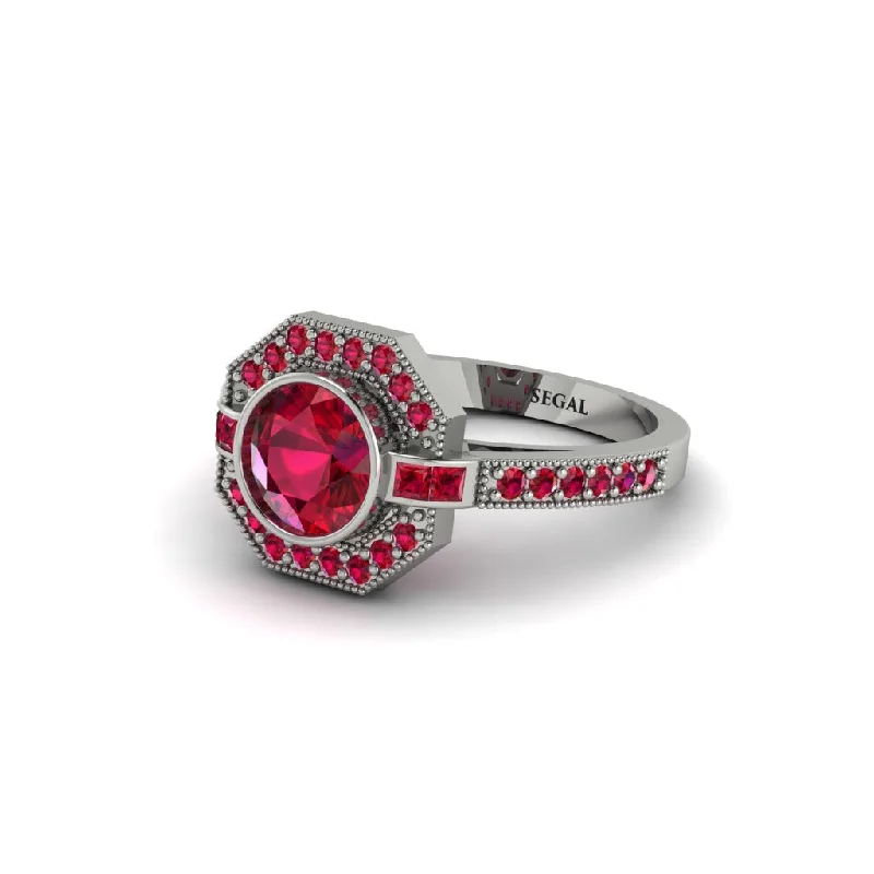 Ladies engagement rings e-commerce finds-Ruby Octagon Halo Engagement Ring - Leia No. 57