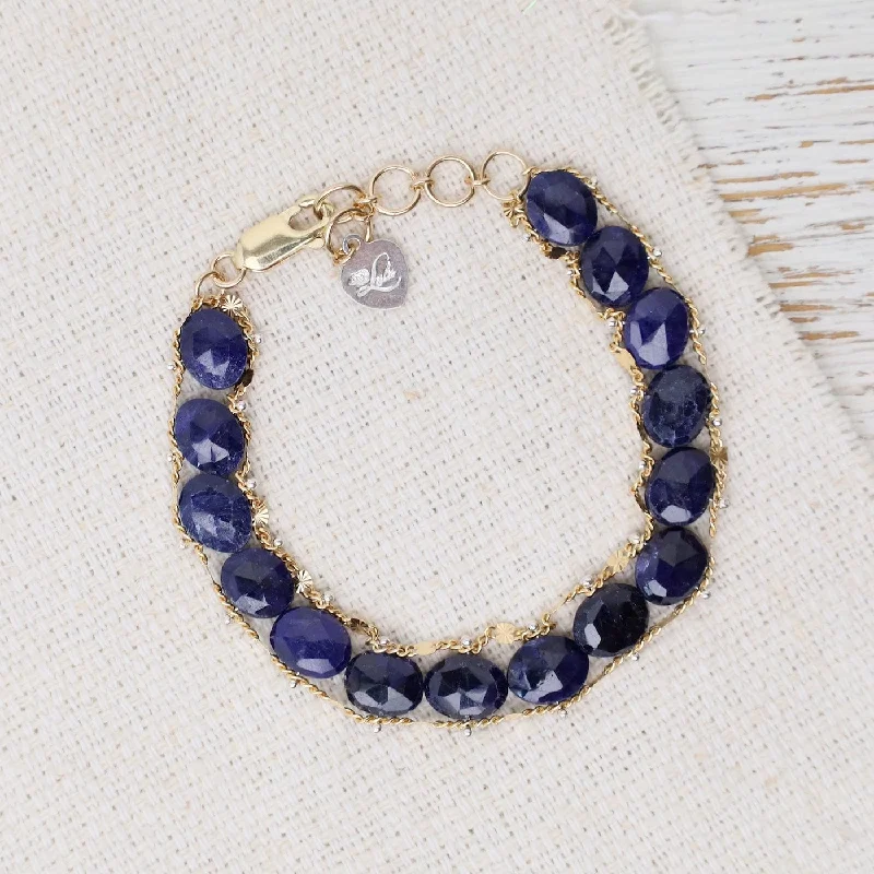 Ladies bracelets gold-plated-Blue Sapphire Helix Bracelet