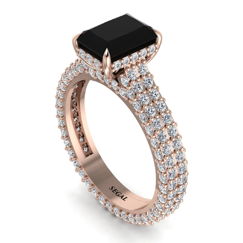 Ladies engagement rings European flair-Radiant Cut Black Diamond Pave Engagement Ring - Kenzie No. 8